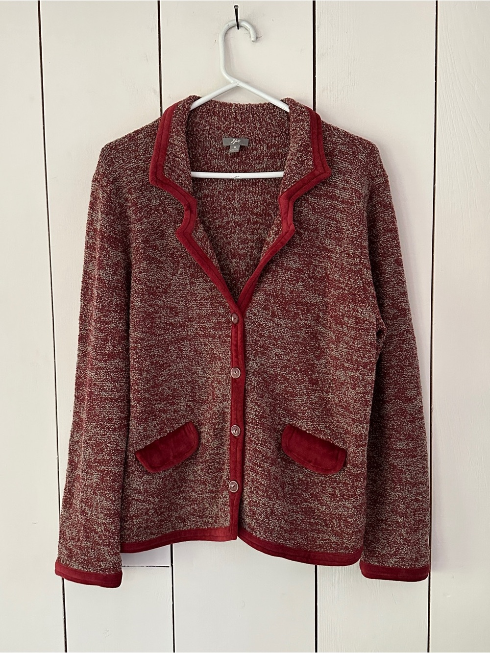 Vintage J.Jill Merino Wool Cardigan Sweater Jacket Sz M Burgundy Red